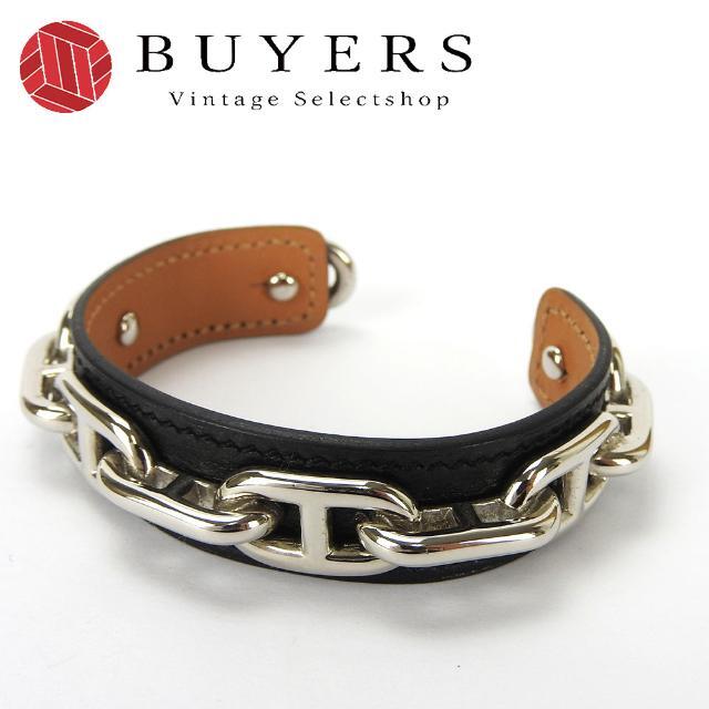 【中古】エルメス バングル ブレスレット シェーヌダンクル レザー ブラック シルバー アクセサリー 小物 メッキ ユニセックス メンズ レディース 男性 女性 hermes bangle accessories black | フリマアプリ ラクマ