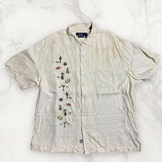 GXV 古着  ベージュ 刺繍　カクテル　お酒　サボテン　メキシコ シャツ　半袖(シャツ)