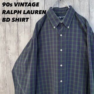 ラルフローレン(Ralph Lauren)の90sヴィンテージ古着ラルフローレンYARMOUTH長袖チェックBDシャツM紺緑(シャツ)