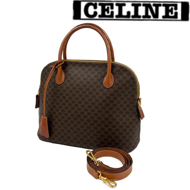 【美品】CELINE セリーヌ　マカダム柄　２WAY　ハンドバッグ　ブラウン