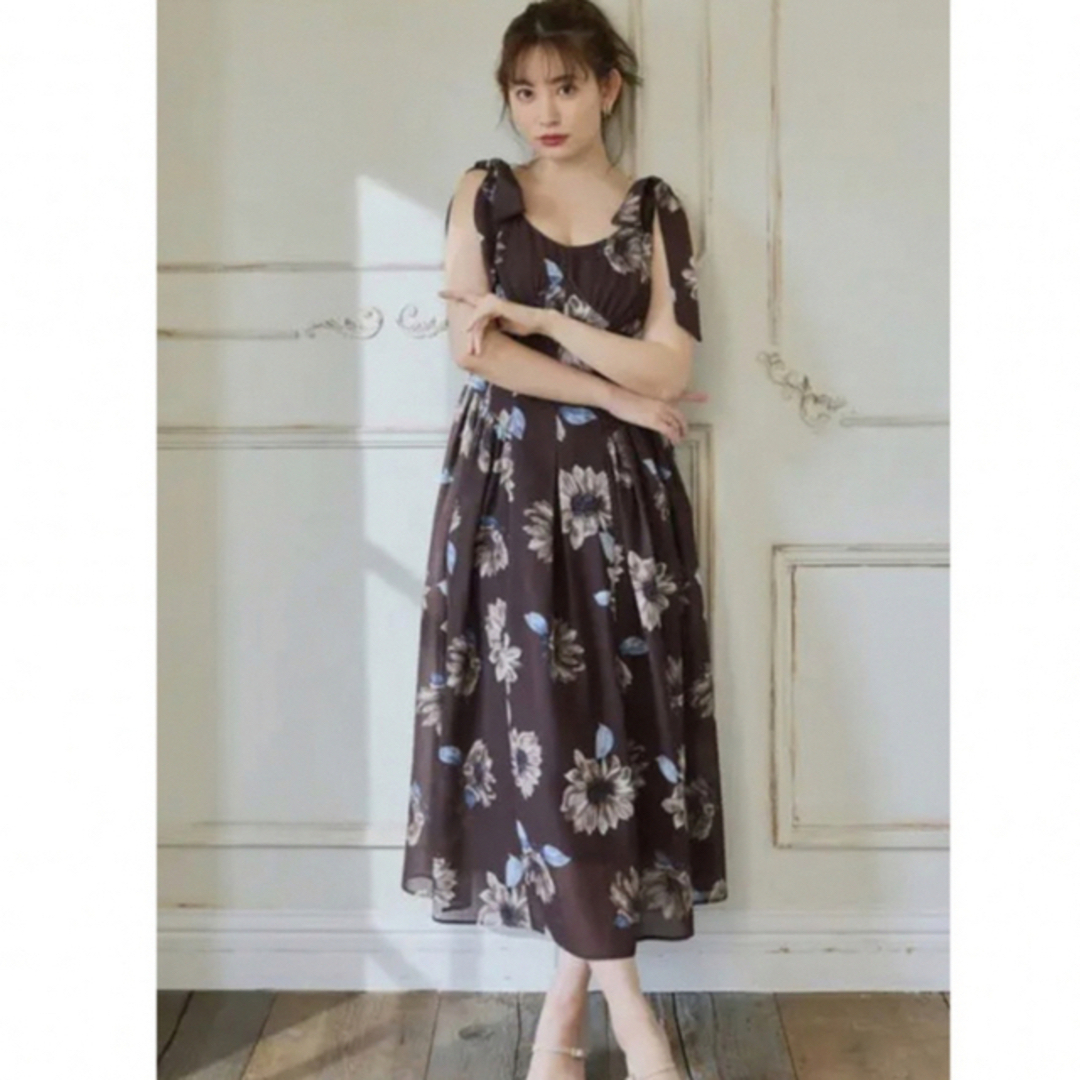 Herlipto Sunflower Printed Midi Dress - ひざ丈ワンピース