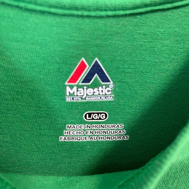 Majestic(マジェスティック)のアメリカ古着NBAボストンセルティックスバックプリントTシャツサイズLグリーン. メンズのトップス(Tシャツ/カットソー(半袖/袖なし))の商品写真