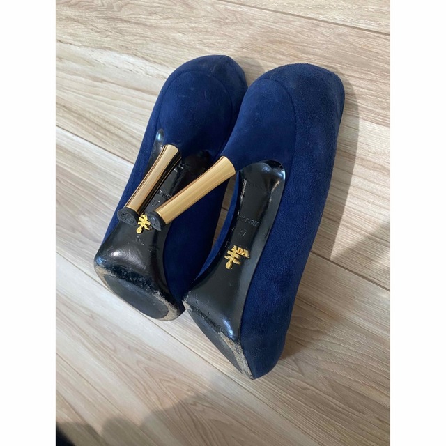 値下げ????PRADA プラダ パンプス ゴールドヒール ロイヤルブルー 4