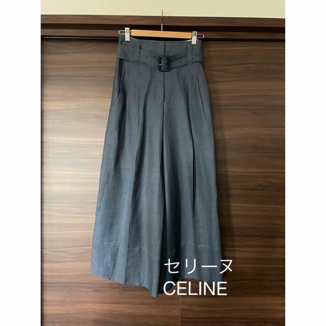 美品 セリーヌCELINE ワイドタックパンツ-