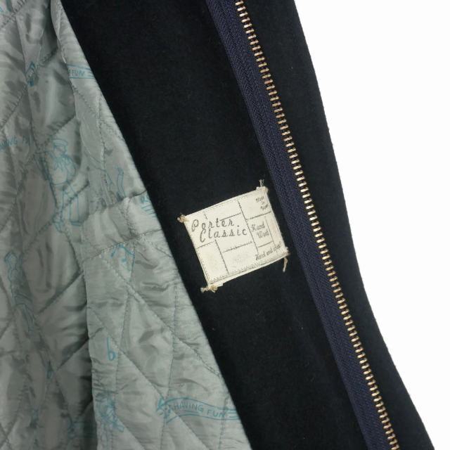 ポータークラシック ウール 刺繍 ジップアップ ステンカラーコート L 紺