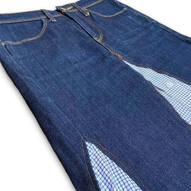 mero- 青　水色 デニム　シャツ　ドッキング　変形　ロング スカート 3
