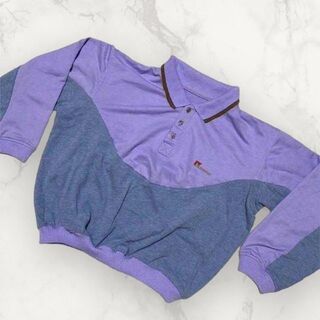 mero- 古着 紫　ワンポイント　オリジナル　長袖ポロシャツ　個性派(ポロシャツ)