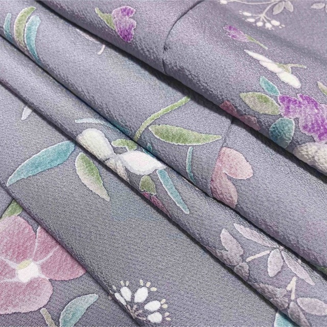 Kira》着物 トールサイズ袷 紬 小紋 薄紫 椿 あやめ 桜の通販 by