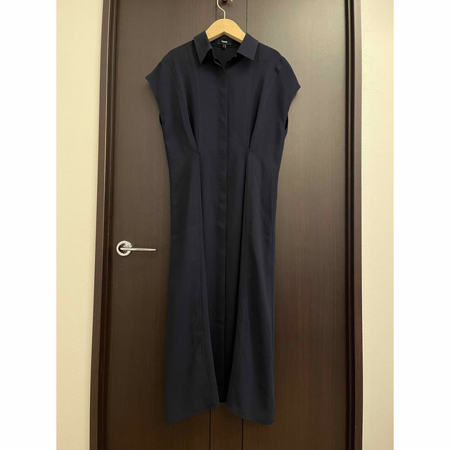 theory 22AW ウォッシャブル 美シルエット シャツワンピース 紺