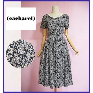 cacharel - 【キャシャレル】ロングワンピース　花柄　フィット＆フレア　バイカラー 　