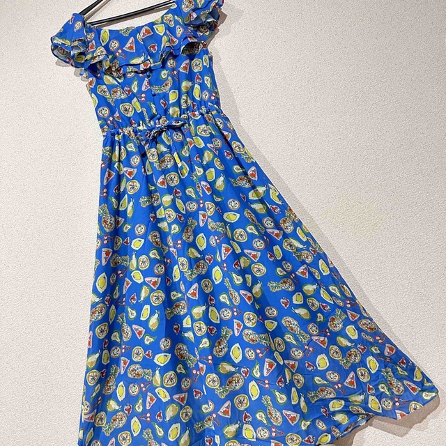 GRACE CONTINENTALフルーツ柄シフォンフリルリボンフレアワンピース