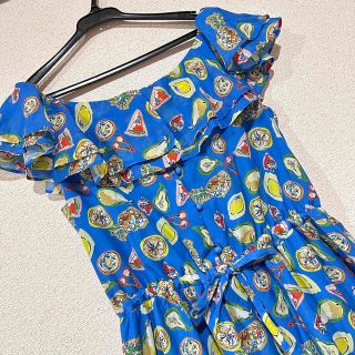GRACE CONTINENTALフルーツ柄シフォンフリルリボンフレアワンピース