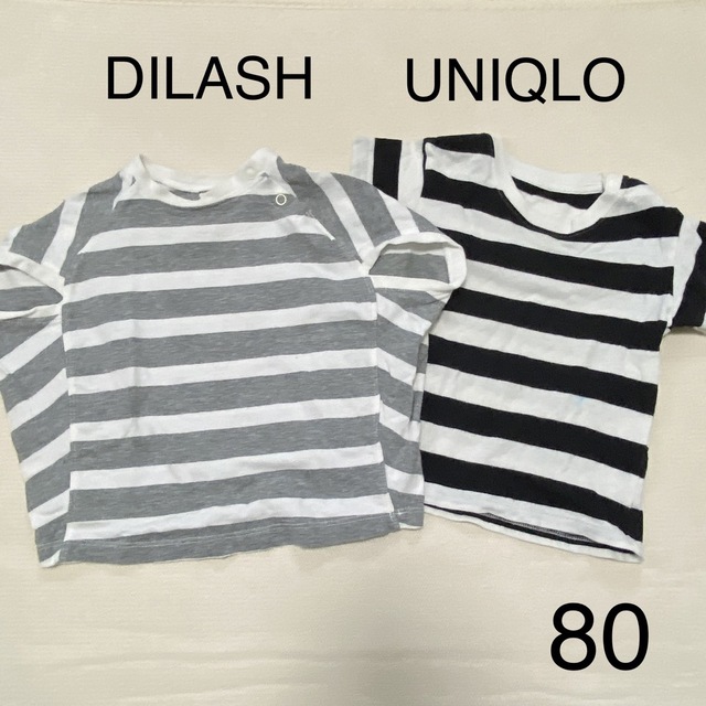 DILASH(ディラッシュ)の【2枚セット】 DILASH UNIQLO Tシャツ 半袖 ボーダー 80 キッズ/ベビー/マタニティのベビー服(~85cm)(Ｔシャツ)の商品写真