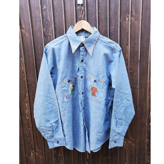 70s vintage Coast-wide 刺繍 ヒッピー シャンブレーシャツ - シャツ