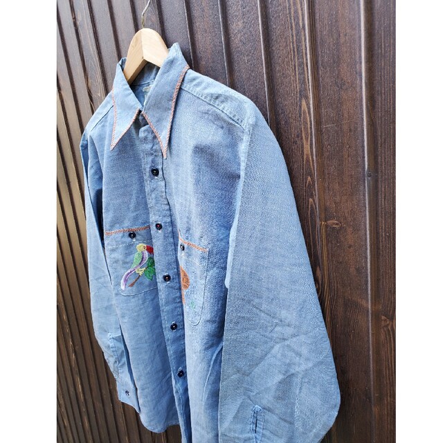 70s vintage Coast-wide 刺繍 ヒッピー シャンブレーシャツ