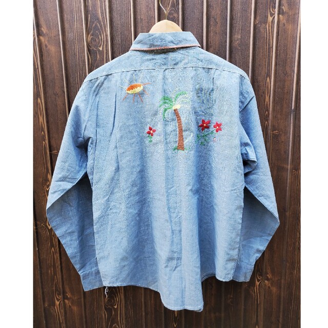 70s vintage Coast-wide 刺繍 ヒッピー シャンブレーシャツ