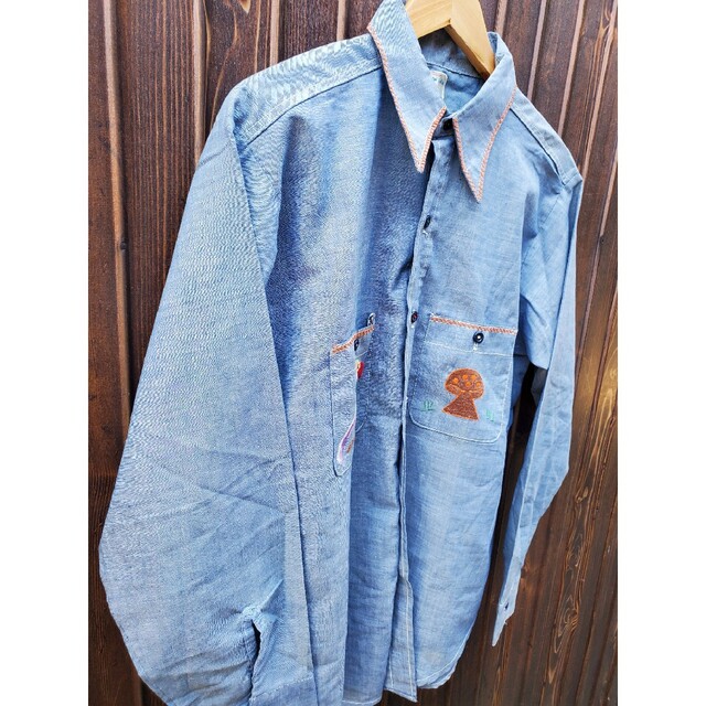 70s vintage Coast-wide 刺繍 ヒッピー シャンブレーシャツ