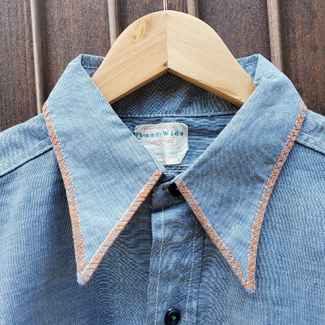 70s vintage Coast-wide 刺繍 ヒッピー シャンブレーシャツ