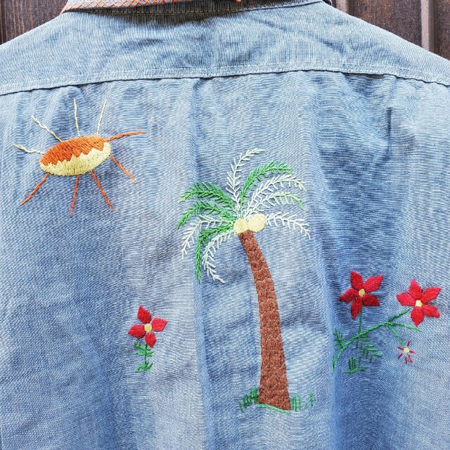 70s vintage Coast-wide 刺繍 ヒッピー シャンブレーシャツ