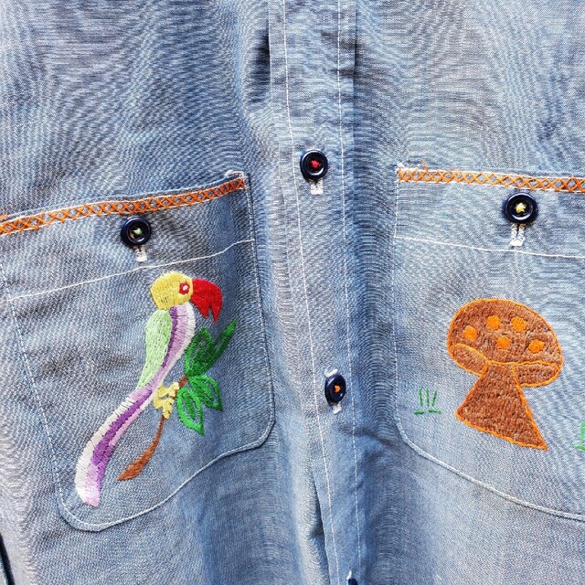 70s vintage Coast-wide 刺繍 ヒッピー シャンブレーシャツ