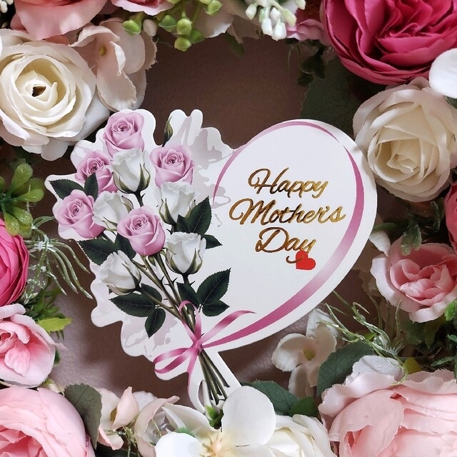 フラワーリース 母の日 バラ満開 アーティフィシャルフラワー 造花 玄関