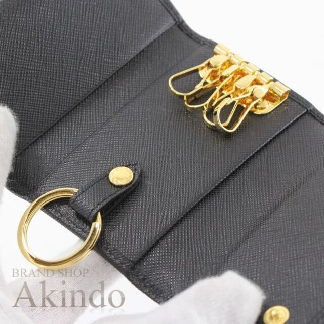 新品】プラダ PRADA 4連キーケース サフィアーノレザー 本革 黒 ゴール