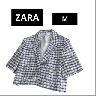 新品タグ付　ZARA コントラストテクスチャーシャツ　水色　ツイード　L