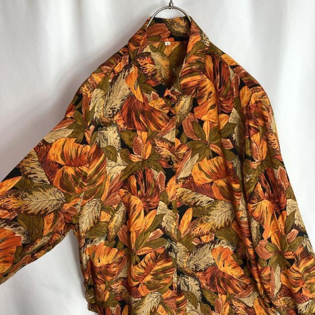 【珍品】オレンジ 総柄シャツ レトロ vintage 希少 モード orange