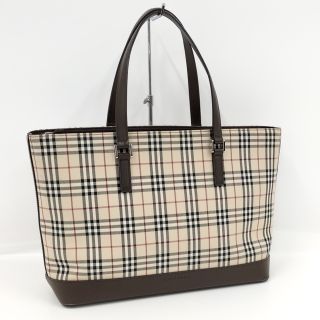 バーバリー(BURBERRY)のBURBERRY トートバッグ ノベチェック キャンバス レザー ベージュ系(トートバッグ)