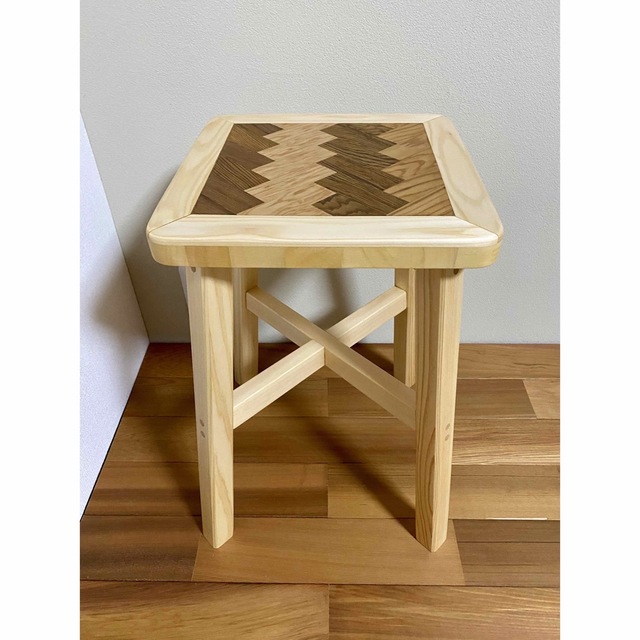 木製スツール/椅子【寄木装飾/寄木細工:ヘリンボーン柄】 5