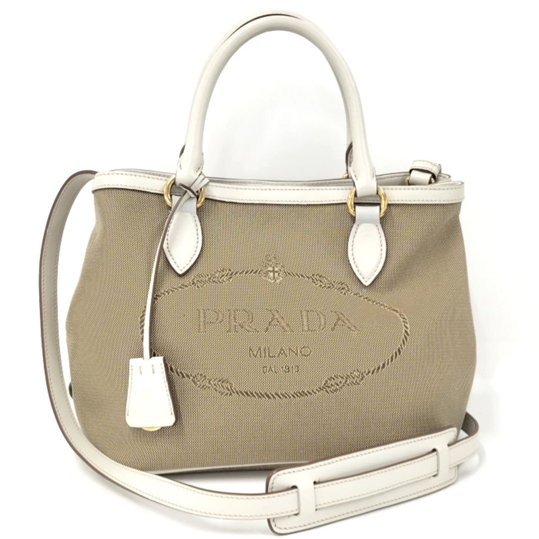 PRADA 2WAY ハンドバッグ ジャガード キャンバス レザー 1BA172