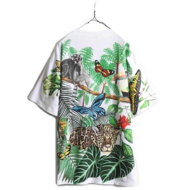 未使用 90s アニマル アート イラスト オールオーバー プリントTシャツ