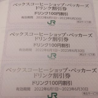 ジェイアール(JR)のＪＲ東日本優待券のベックスコーヒー100円割引券21枚300円より（在庫多数）(フード/ドリンク券)