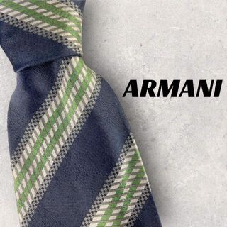 アルマーニ(Armani)の【5035】良品！アルマーニ　ネクタイ　ストライプ　ネイビー系×グリーン系(ネクタイ)