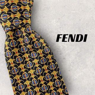 フェンディ(FENDI)の【5024】良品！FENDI フェンディ　ネクタイ　総柄　ブラックベース(ネクタイ)