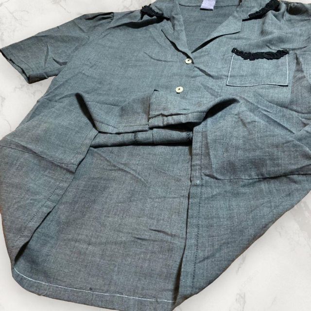 GVJ  70s前後) グレー ビンテージ　開襟　カラー　ポケット 半袖　シャツ レディースのトップス(シャツ/ブラウス(半袖/袖なし))の商品写真