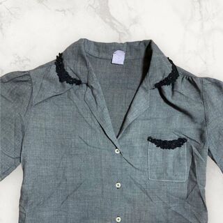 GVJ  70s前後) グレー ビンテージ　開襟　カラー　ポケット 半袖　シャツ(シャツ/ブラウス(半袖/袖なし))