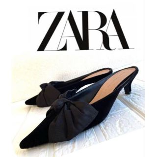 ザラ(ZARA)の完売。。。。。。✨23.5cm相当✨ZARA✨ベルベット✨Bigリボン ミュール(ミュール)