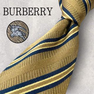 バーバリー(BURBERRY)の美品 Burberry バーバリー ストライプ ホースマーク ネクタイ ゴールド(ネクタイ)