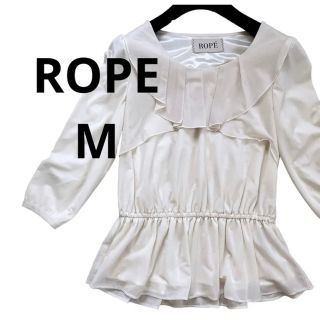 ロペ(ROPE’)のROPEロペ白ホワイトシフォンフリルブラウストップスM チュニックウエストゴム(シャツ/ブラウス(長袖/七分))