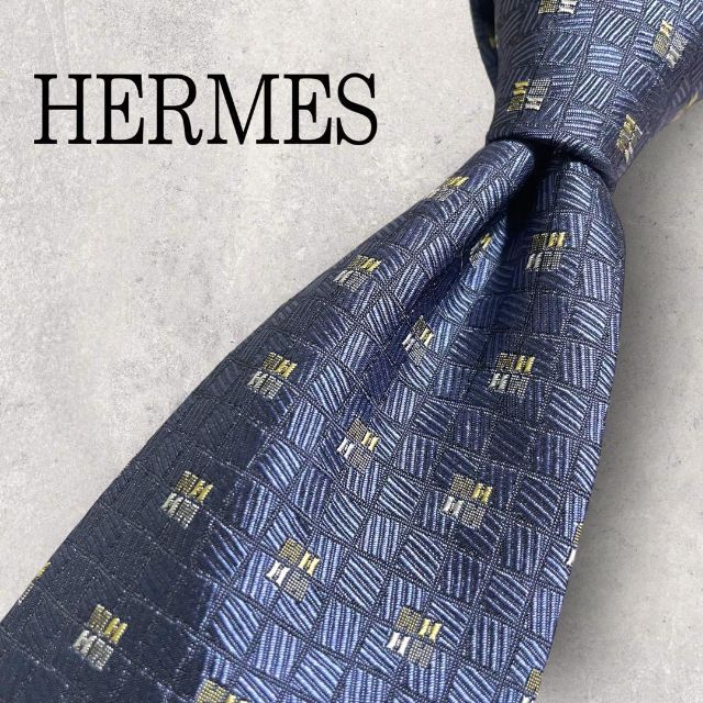 極美品✨HERMES エルメス ネクタイ 濃紺 ネイビー H柄 ファソネ