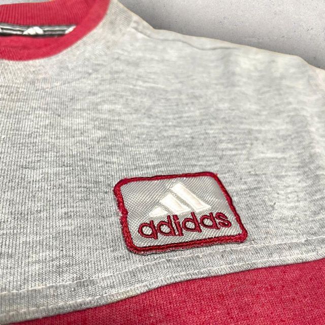 adidas(アディダス)の美品 90s adidas アディダス ボーダー Tシャツ ワッペン グレー メンズのトップス(Tシャツ/カットソー(半袖/袖なし))の商品写真