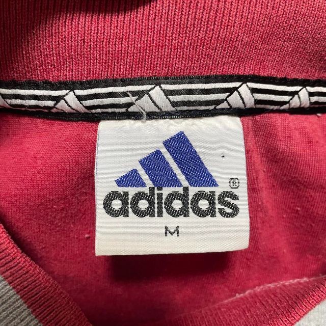 adidas(アディダス)の美品 90s adidas アディダス ボーダー Tシャツ ワッペン グレー メンズのトップス(Tシャツ/カットソー(半袖/袖なし))の商品写真