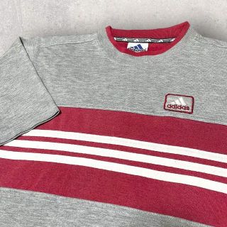 アディダス(adidas)の美品 90s adidas アディダス ボーダー Tシャツ ワッペン グレー(Tシャツ/カットソー(半袖/袖なし))