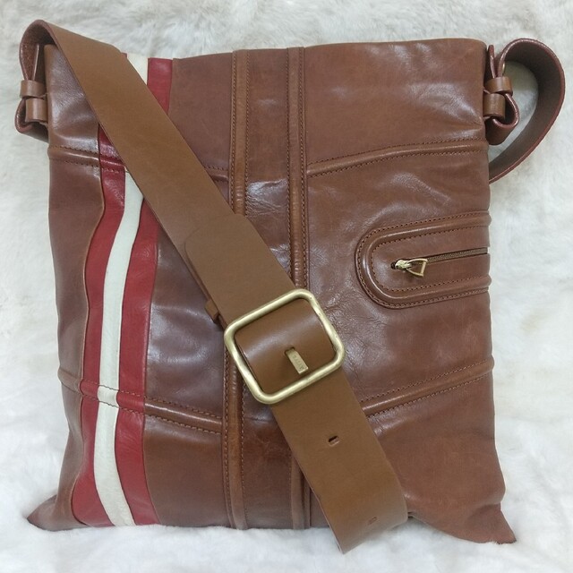 ✨良品✨❤️BALLY❤️バリー ストライプ オールレザー ショルダーバッグ-