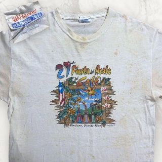 GUJ Hanes 古着 90s  白 海外　お祭り　イベント　ポップ Tシャツ(Tシャツ/カットソー(半袖/袖なし))