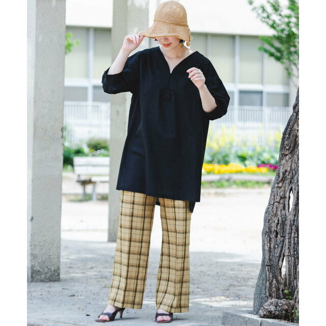 URBAN RESEARCH ROSSO(アーバンリサーチロッソ)の【BEIGE】F by ROSSO チェックイージーワイドパンツ レディースのパンツ(その他)の商品写真