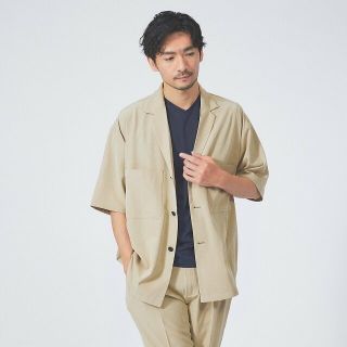 アバハウス(ABAHOUSE)の【ベージュ】【セットアップ対応/360°ストレッチ】半袖シャツ/シャツブルゾン/ジャケット(シャツ)