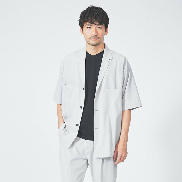 ABAHOUSE(アバハウス)の【グレージュ】【セットアップ対応/360°ストレッチ】半袖シャツ/シャツブルゾン/ジャケット メンズのトップス(シャツ)の商品写真