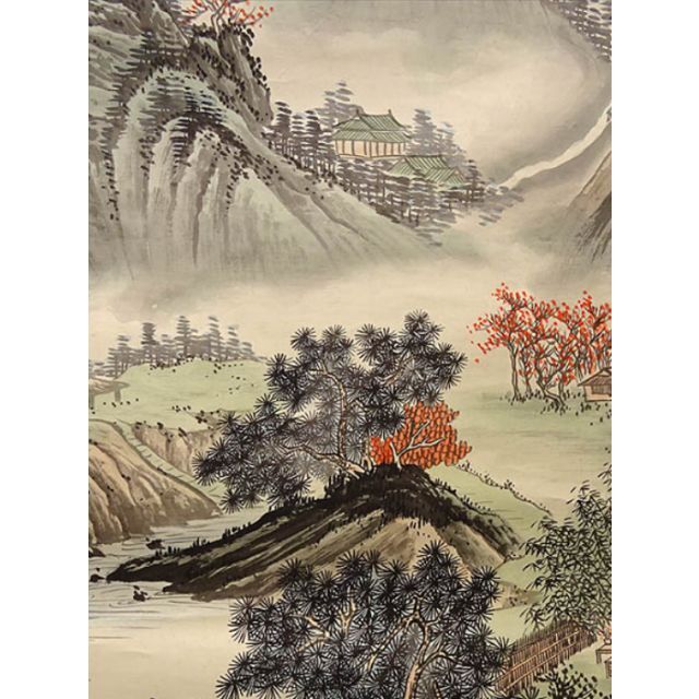 骨董 美術 掛け軸 中国掛け軸 中古品 古美術 山水画。在铭 - 通販